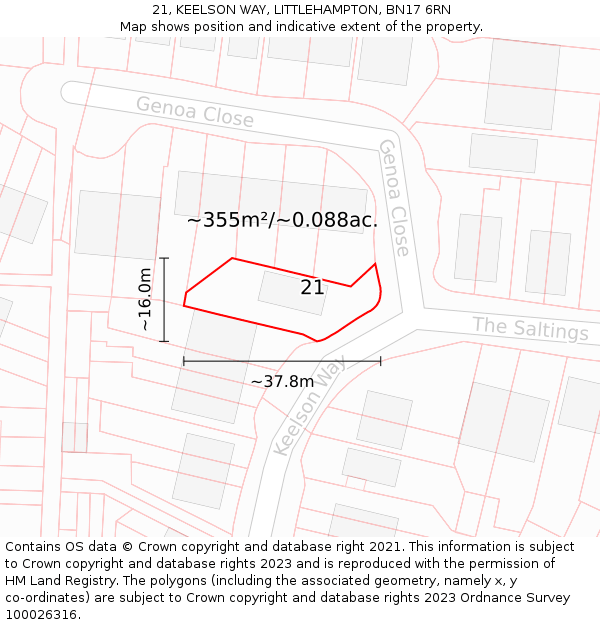 21, KEELSON WAY, LITTLEHAMPTON, BN17 6RN: Plot and title map