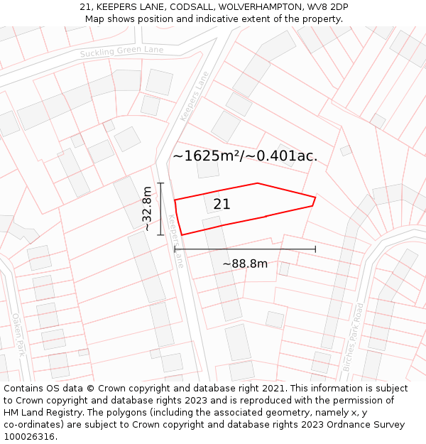 21, KEEPERS LANE, CODSALL, WOLVERHAMPTON, WV8 2DP: Plot and title map