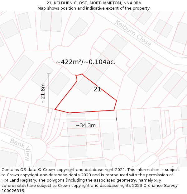 21, KELBURN CLOSE, NORTHAMPTON, NN4 0RA: Plot and title map