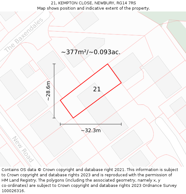 21, KEMPTON CLOSE, NEWBURY, RG14 7RS: Plot and title map