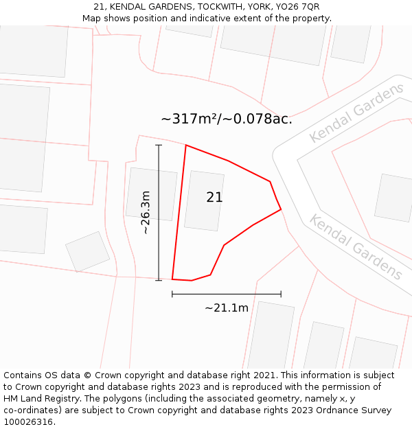 21, KENDAL GARDENS, TOCKWITH, YORK, YO26 7QR: Plot and title map