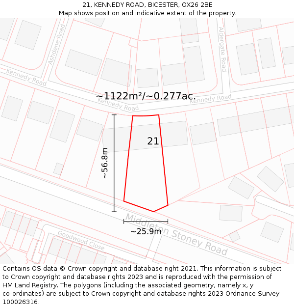 21, KENNEDY ROAD, BICESTER, OX26 2BE: Plot and title map