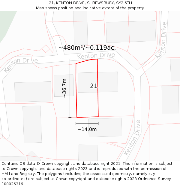 21, KENTON DRIVE, SHREWSBURY, SY2 6TH: Plot and title map