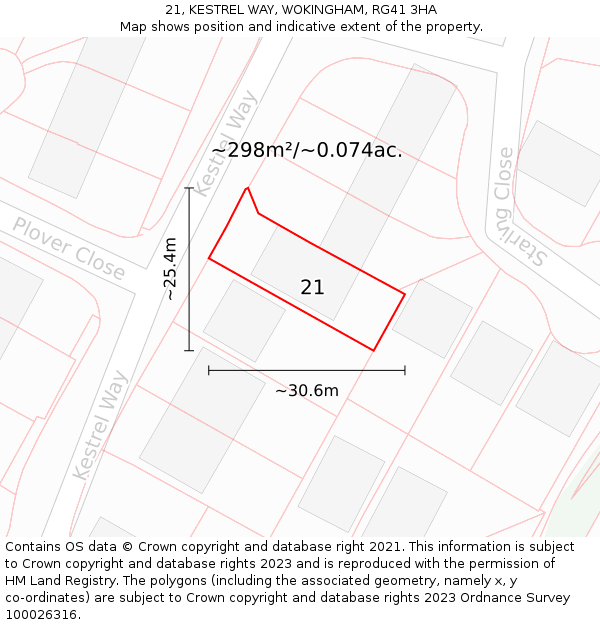 21, KESTREL WAY, WOKINGHAM, RG41 3HA: Plot and title map
