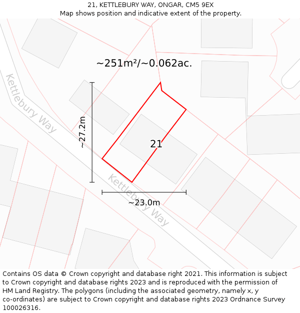 21, KETTLEBURY WAY, ONGAR, CM5 9EX: Plot and title map