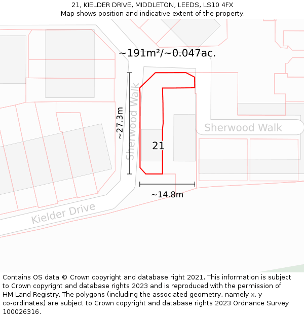 21, KIELDER DRIVE, MIDDLETON, LEEDS, LS10 4FX: Plot and title map