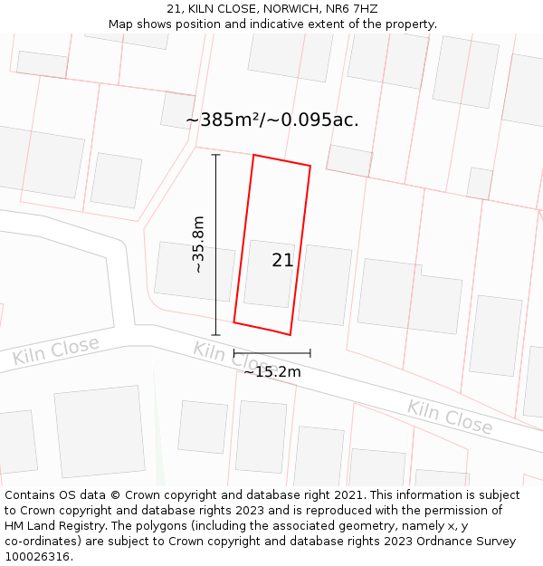 21, KILN CLOSE, NORWICH, NR6 7HZ: Plot and title map