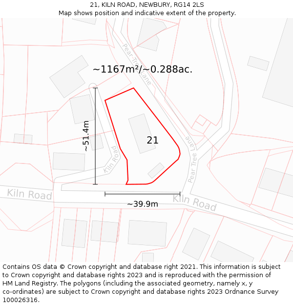 21, KILN ROAD, NEWBURY, RG14 2LS: Plot and title map