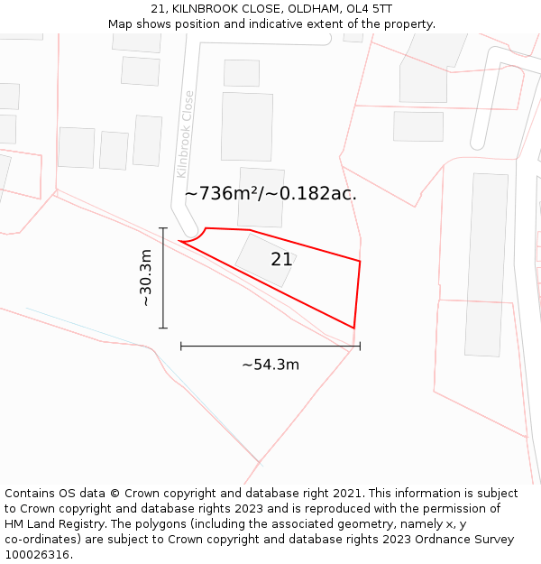 21, KILNBROOK CLOSE, OLDHAM, OL4 5TT: Plot and title map