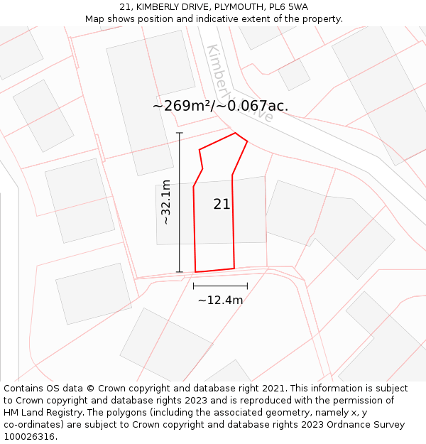 21, KIMBERLY DRIVE, PLYMOUTH, PL6 5WA: Plot and title map