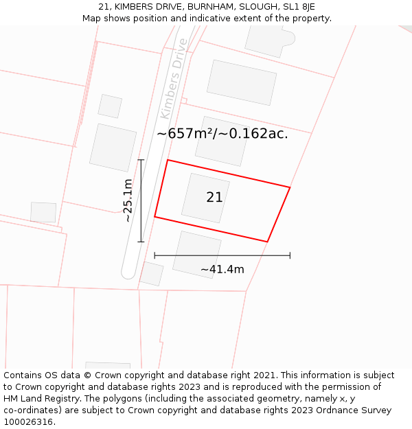 21, KIMBERS DRIVE, BURNHAM, SLOUGH, SL1 8JE: Plot and title map
