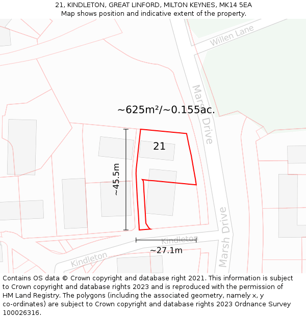 21, KINDLETON, GREAT LINFORD, MILTON KEYNES, MK14 5EA: Plot and title map