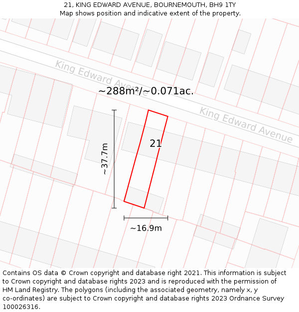 21, KING EDWARD AVENUE, BOURNEMOUTH, BH9 1TY: Plot and title map