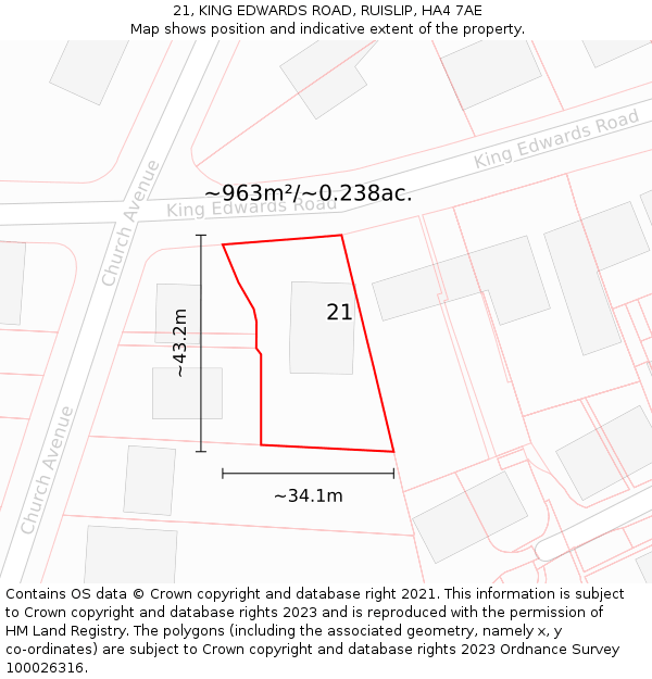 21, KING EDWARDS ROAD, RUISLIP, HA4 7AE: Plot and title map