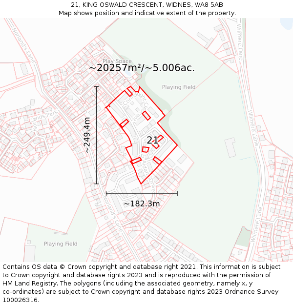 21, KING OSWALD CRESCENT, WIDNES, WA8 5AB: Plot and title map
