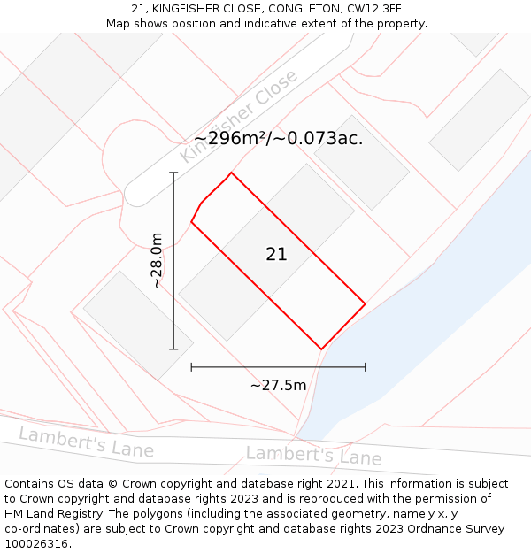 21, KINGFISHER CLOSE, CONGLETON, CW12 3FF: Plot and title map