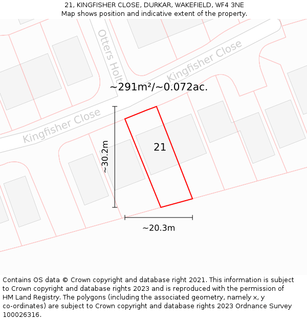 21, KINGFISHER CLOSE, DURKAR, WAKEFIELD, WF4 3NE: Plot and title map