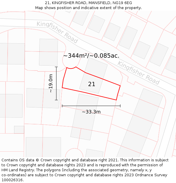 21, KINGFISHER ROAD, MANSFIELD, NG19 6EG: Plot and title map