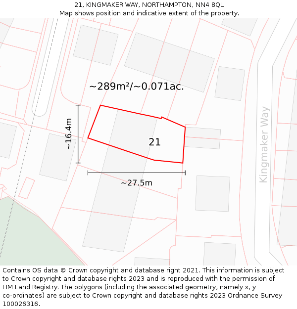 21, KINGMAKER WAY, NORTHAMPTON, NN4 8QL: Plot and title map