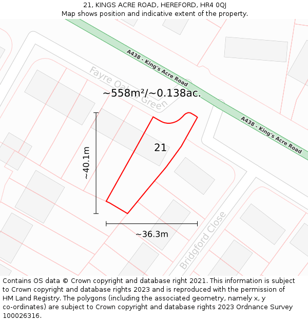 21, KINGS ACRE ROAD, HEREFORD, HR4 0QJ: Plot and title map