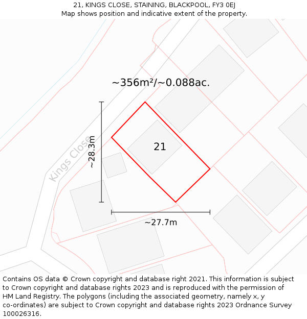 21, KINGS CLOSE, STAINING, BLACKPOOL, FY3 0EJ: Plot and title map