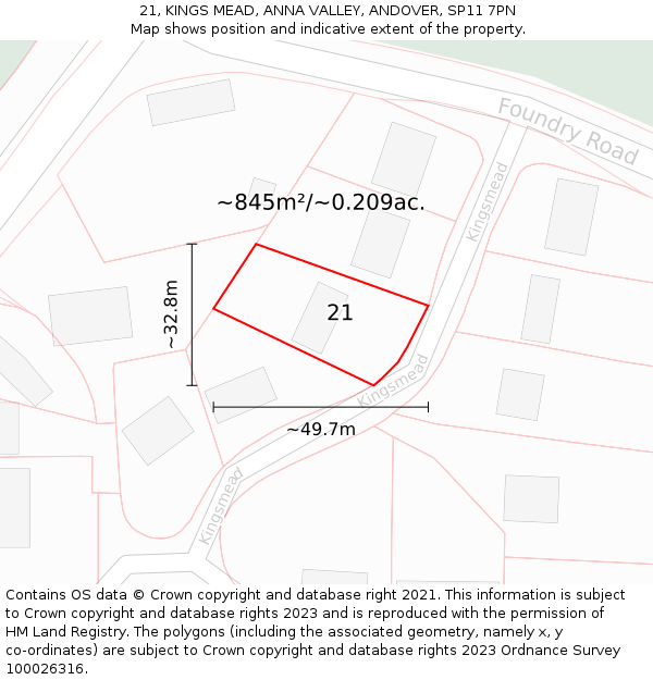 21, KINGS MEAD, ANNA VALLEY, ANDOVER, SP11 7PN: Plot and title map