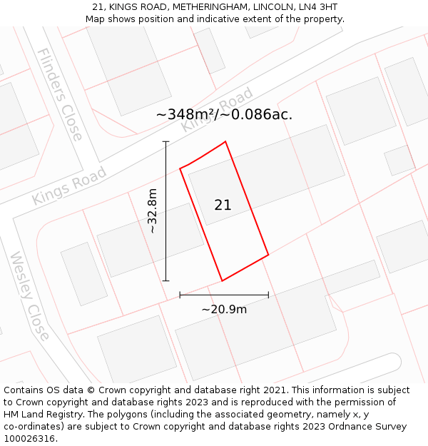 21, KINGS ROAD, METHERINGHAM, LINCOLN, LN4 3HT: Plot and title map