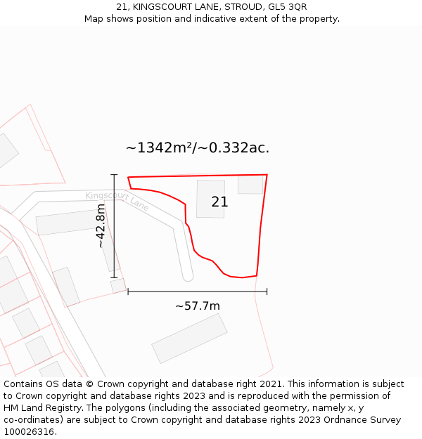 21, KINGSCOURT LANE, STROUD, GL5 3QR: Plot and title map
