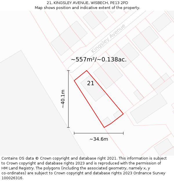 21, KINGSLEY AVENUE, WISBECH, PE13 2PD: Plot and title map