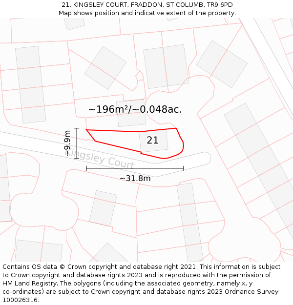 21, KINGSLEY COURT, FRADDON, ST COLUMB, TR9 6PD: Plot and title map