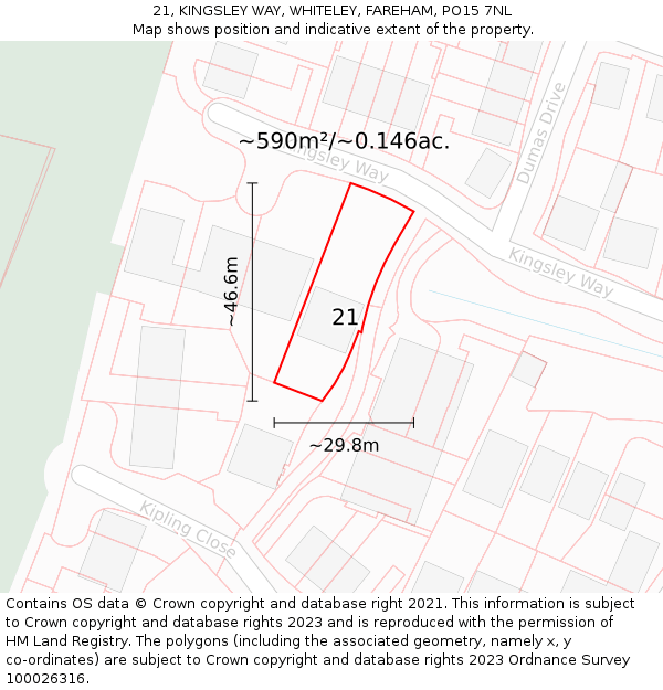 21, KINGSLEY WAY, WHITELEY, FAREHAM, PO15 7NL: Plot and title map