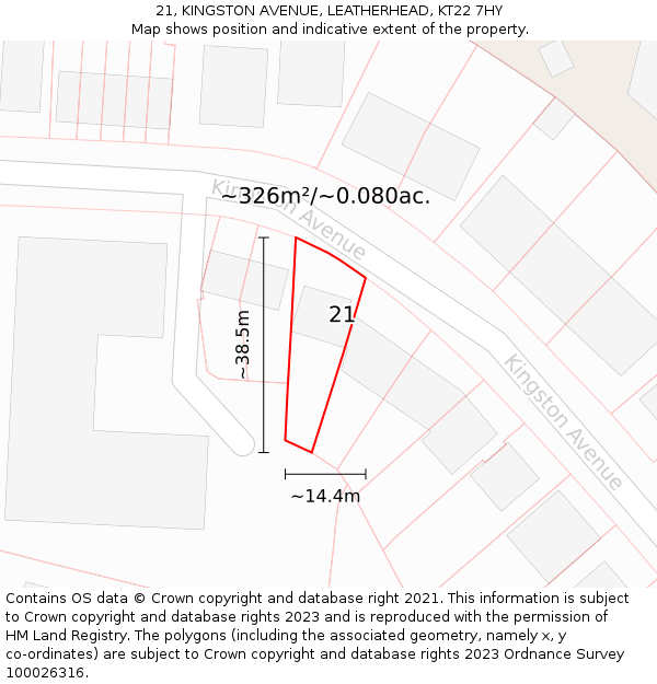 21, KINGSTON AVENUE, LEATHERHEAD, KT22 7HY: Plot and title map