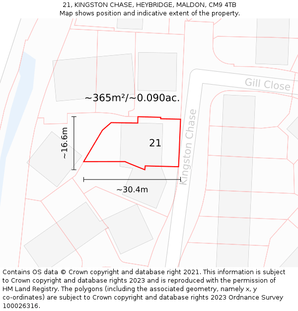 21, KINGSTON CHASE, HEYBRIDGE, MALDON, CM9 4TB: Plot and title map