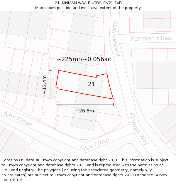 21, KINMAN WAY, RUGBY, CV21 1XB: Plot and title map