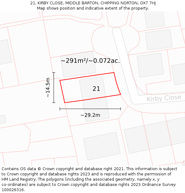 21, KIRBY CLOSE, MIDDLE BARTON, CHIPPING NORTON, OX7 7HJ: Plot and title map