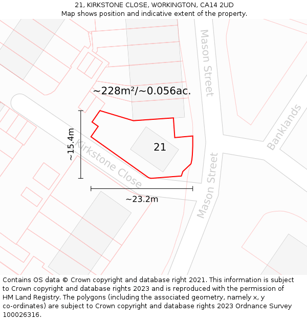 21, KIRKSTONE CLOSE, WORKINGTON, CA14 2UD: Plot and title map
