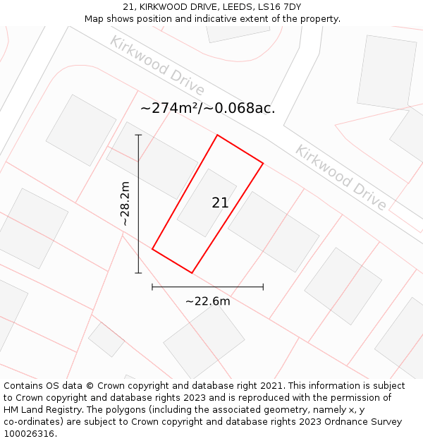 21, KIRKWOOD DRIVE, LEEDS, LS16 7DY: Plot and title map