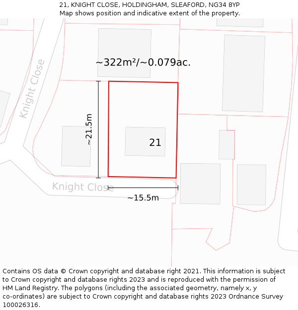 21, KNIGHT CLOSE, HOLDINGHAM, SLEAFORD, NG34 8YP: Plot and title map