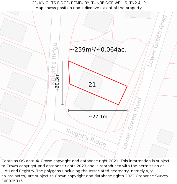 21, KNIGHTS RIDGE, PEMBURY, TUNBRIDGE WELLS, TN2 4HP: Plot and title map