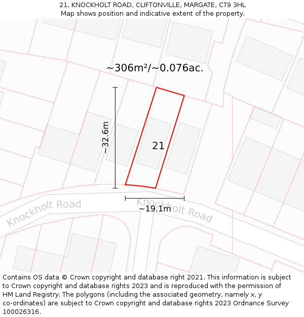 21, KNOCKHOLT ROAD, CLIFTONVILLE, MARGATE, CT9 3HL: Plot and title map