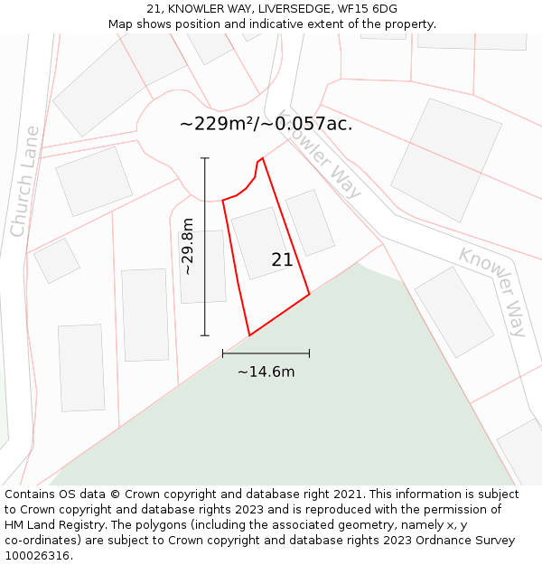 21, KNOWLER WAY, LIVERSEDGE, WF15 6DG: Plot and title map