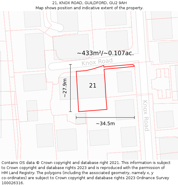 21, KNOX ROAD, GUILDFORD, GU2 9AH: Plot and title map