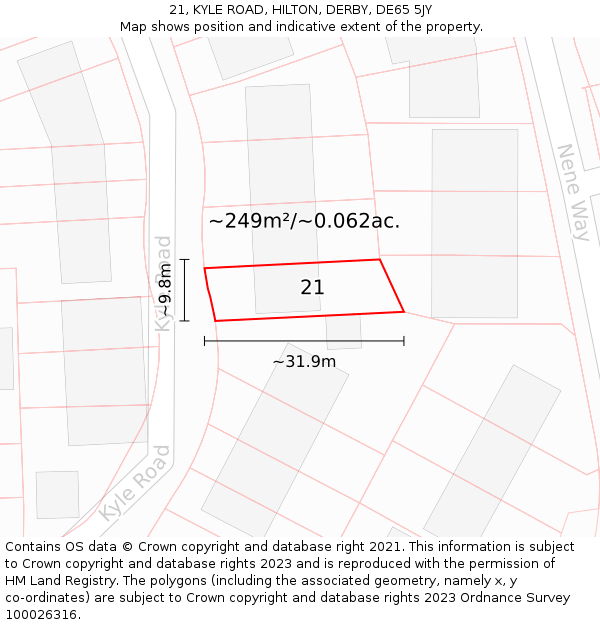 21, KYLE ROAD, HILTON, DERBY, DE65 5JY: Plot and title map