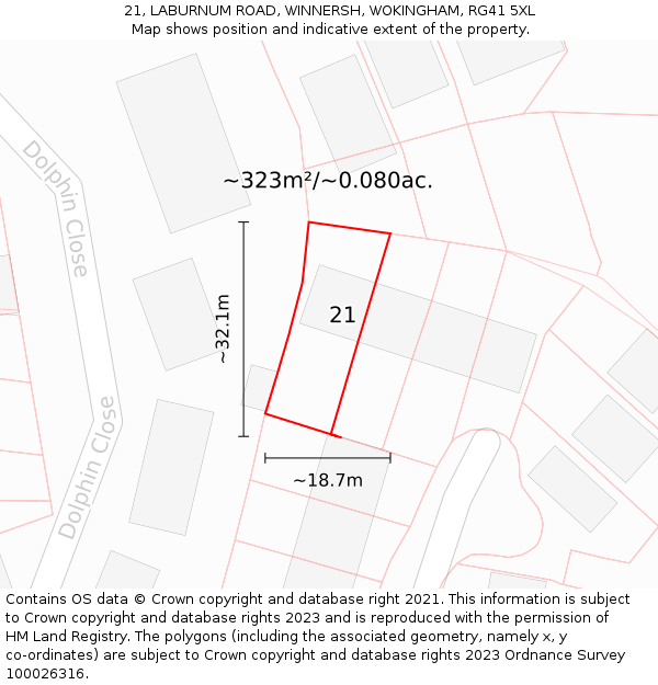 21, LABURNUM ROAD, WINNERSH, WOKINGHAM, RG41 5XL: Plot and title map