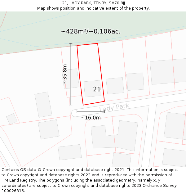 21, LADY PARK, TENBY, SA70 8JJ: Plot and title map