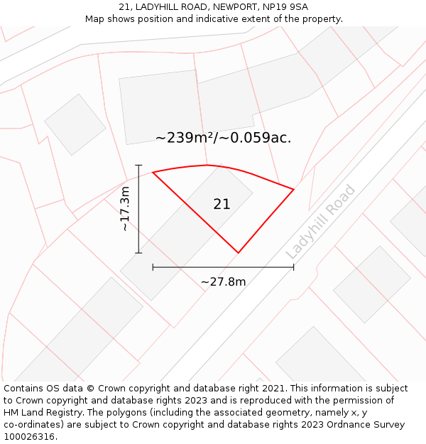 21, LADYHILL ROAD, NEWPORT, NP19 9SA: Plot and title map