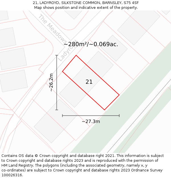 21, LADYROYD, SILKSTONE COMMON, BARNSLEY, S75 4SF: Plot and title map