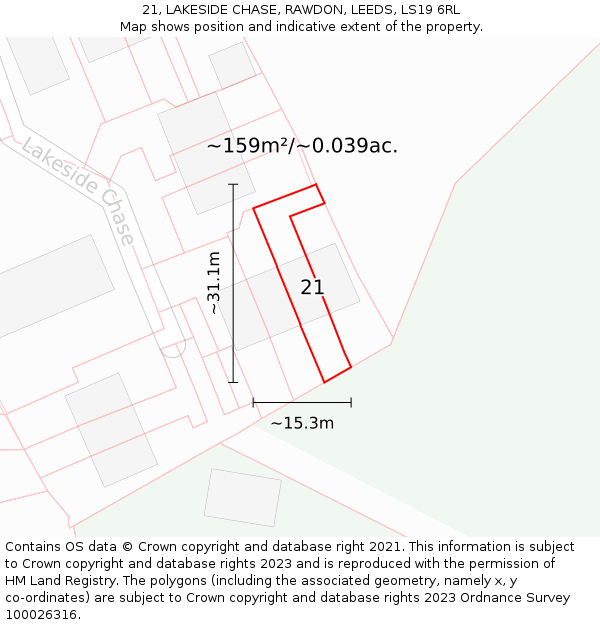 21, LAKESIDE CHASE, RAWDON, LEEDS, LS19 6RL: Plot and title map