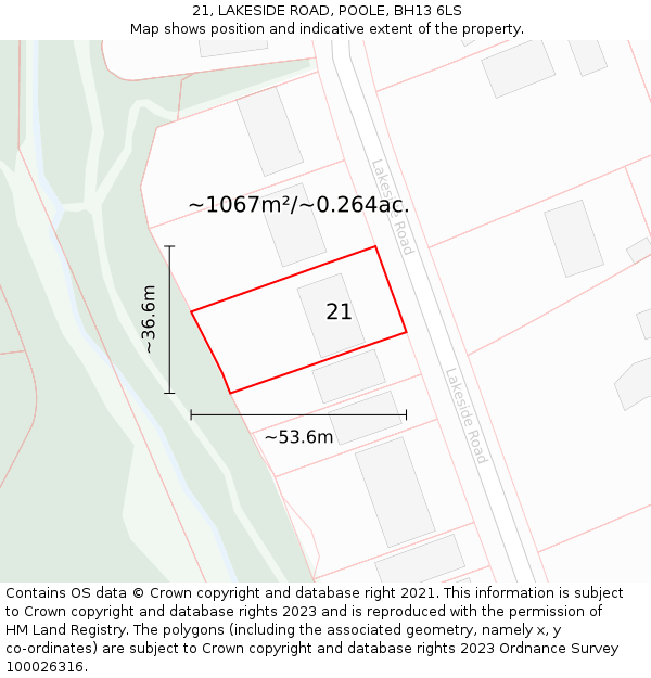 21, LAKESIDE ROAD, POOLE, BH13 6LS: Plot and title map