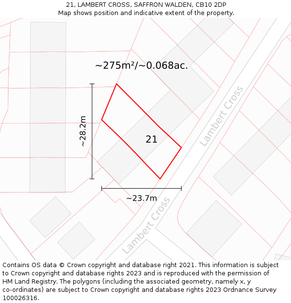 21, LAMBERT CROSS, SAFFRON WALDEN, CB10 2DP: Plot and title map